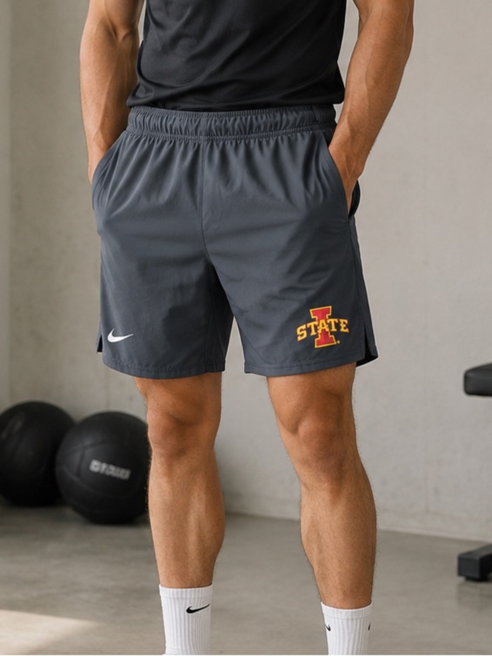 Nike Men's Iowa State Gray Athletic Shorts Dri-fit Size L